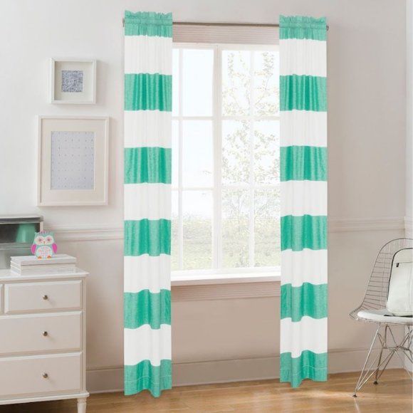 5/$20 NEW 2Pk Mint Green & White Striped Curtains - Picture 1 of 6